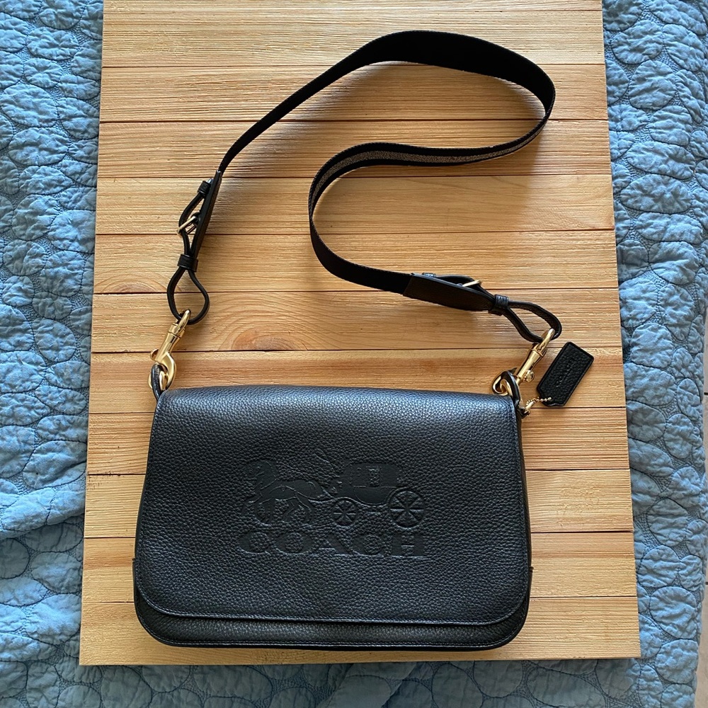 Coach Black Pebbled Leather Crossbody with Embossed Logo